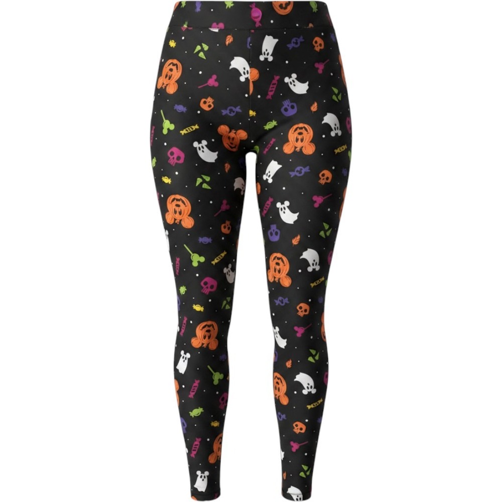 Disney Halloween Leggings Womens Mickey Pumpkin Ghost Black 2X Stretch Pants